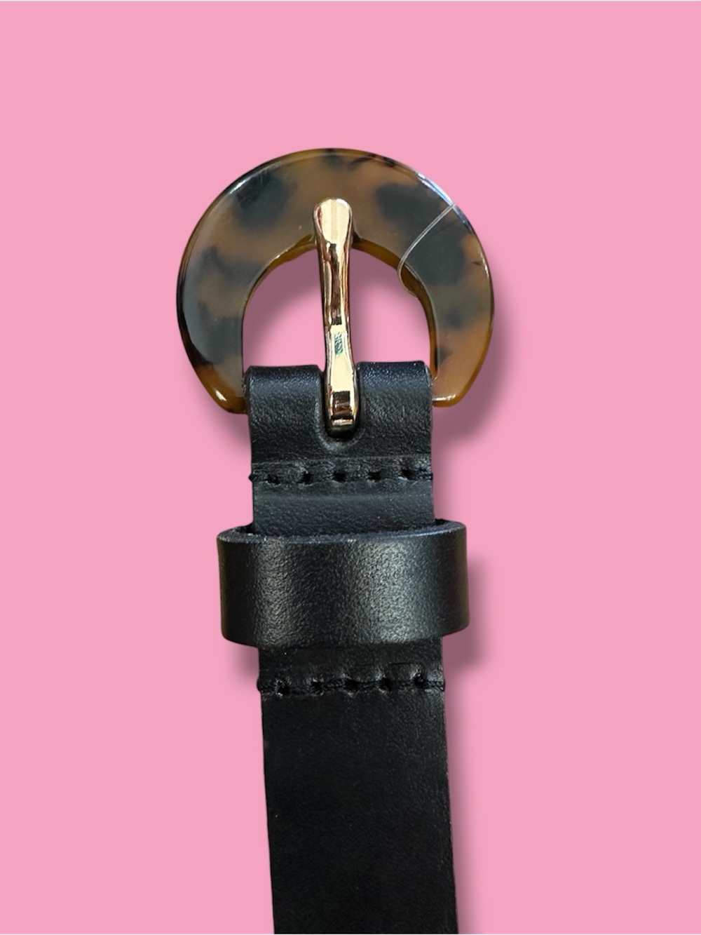 Nordstrom Black Leather Belt with Tortoiseshell-Style Buckle